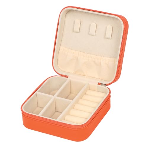 MFXIP Travel Jewelry Case Small Jewelry Box Jewelry Organizer Storage Case Portable PU Leather Mini Jewelry Travel Case for Girls Womens Earring, Necklace, Rings,Bracelets - color: Hermes Orange