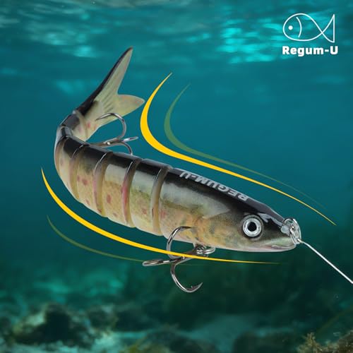 Crown Fishing Lures 8 Segment Realistic Swimbait with 3D Eyes Vibrating Actions,Smooth Lifelike Swimming for More Bites,Reinforced Fiber Joint