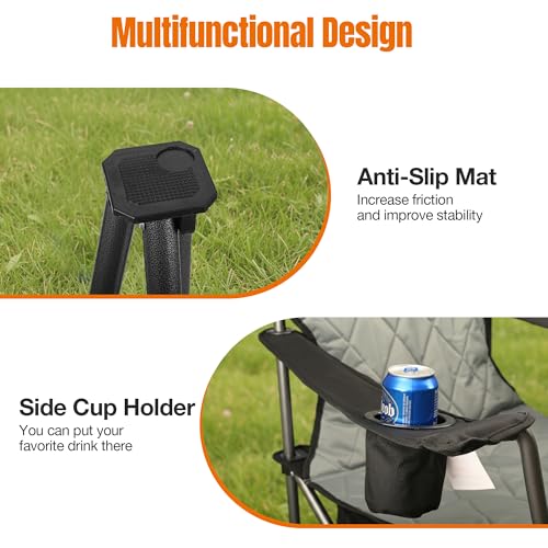 Heavy Duty Fully Padded Camping Chairs 350LBS Capacity Portable Chair Folding Chair with Cooler Bag and Cup Holder for Outdoor,Sports,Beach,Fishing, Hiking, Travel, Picnic, Backyard1PC