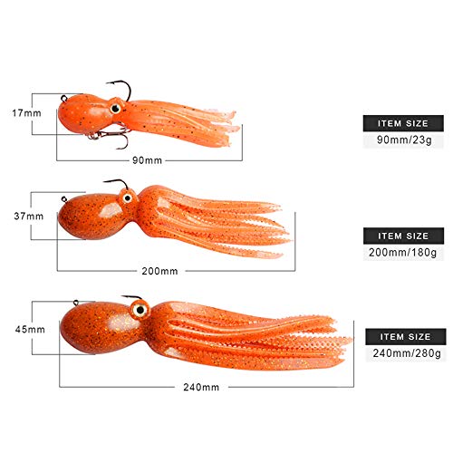 Artificial Octopus Swimbait, Skirt Tail Lure | 3.54/7.87/9.45in, jig head sinking trolling bait. Lingcod, bass, rockfish, saltwater. - color: 7pcs3size Mulit-colors