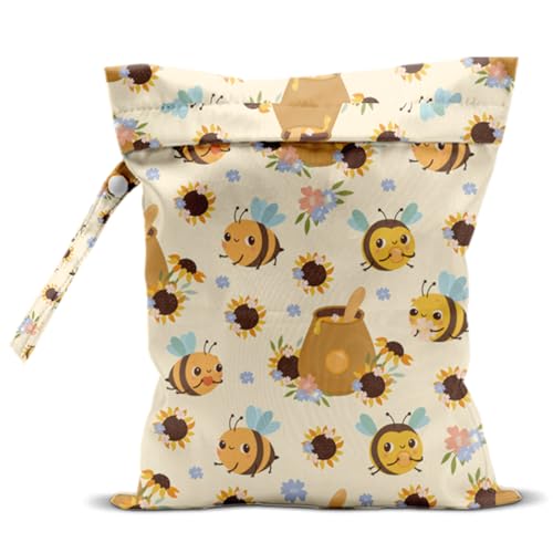 Bee Wet Dry Bags for Diaper Waterproof Swimsuit Washable Reusable Bag for Beach Diapers Dirty Yoga Gym Clothes Plant Gifts for Men Women Friend 12.5x10.2 Inches - color: Bee