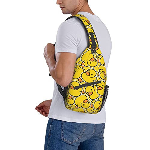Unique Rubber Duck Sling Bag Crossbody Backpack for Men Women a Bunch of Yellow Rubber Ducks Cartoon Animal Overlay Chest Bag Casual Shoulder Backpack Sport Travel Hiking Daypack - color: Rubber Ducky Cartoon Animal