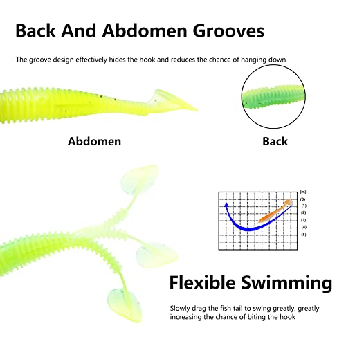 Paddle Tail Swimbaits 2 and 3 Inch Two-Tone Color Swim Baits 20/40 Pcs Fishing Worms with 5 Color Soft Plastic Bass Lure Baits