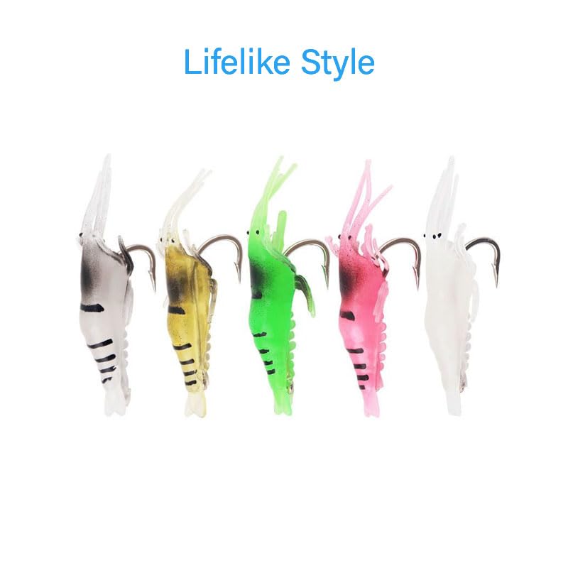 40PCS Fishing Shrimp Lures Artificial Silicone Soft Bait Set Luminous Swimbait Shrimp Fishing Lure with Hooks Fishing Tackle - color: Yellow(20pcs)