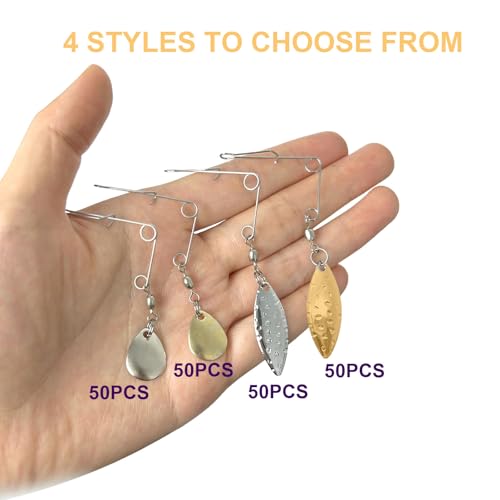 50PCS Fishing Spinner Blades Rigs Fishing Spinnerbait Smooth Spoons Kit,Replacement Accessories for Colorado Blade Making Spinner Shaft Bass Fishing Lures - color: 50Pcs Willow Leaf Gold