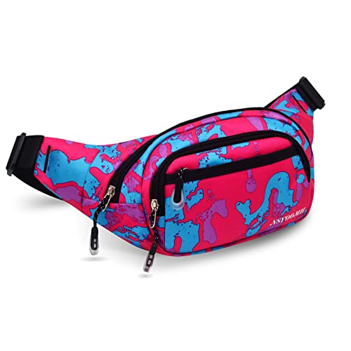 Large Fanny Packs for Women, 5-Zipper Pockets Water Resistant Practical Waist Bag, for Outdoor Running Cycling Sports Travel Hiking Camping Fishing Fashionable Belt Bags - color: Camo Pink