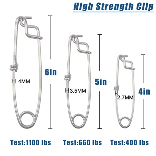 Longline Fishing Snap Clips 6PCS Stainless Steel Strong Long Line Clips Branch Hanger Floatline Tuna Clips Fishing Tackle Connector 4in 5in 6in - size: 4inch-6pcs