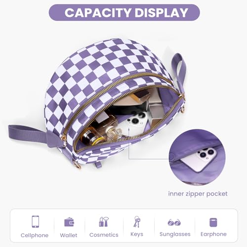 Checkered Crossbody Bum Bags for Women Nylon Checkered Purse Checkerboard Fanny Pack - color: A10-cloud Purple