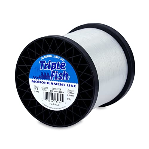 Triple Fish Monofilament Fishing Line - Strong Clear Pink Camo Color for Trolling, Bottom Fishing, Casting Main Line Catfish, Bass - color: Clear, style: 30 Lb Test / 2 Lb Spool
