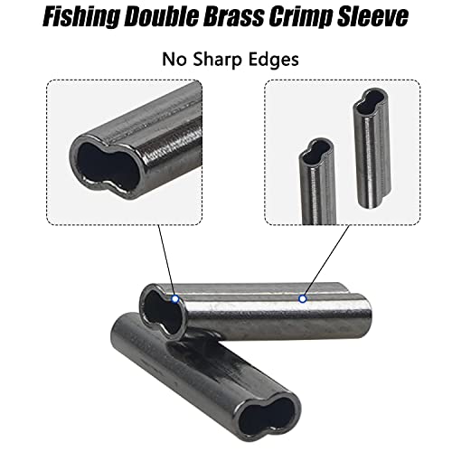 Double Barrel Crimp Sleeves Kit, Fishing Wire Leader Rigging Copper Tube Fishing Line Connector Tackle Kit - color: 200pcs-0.8mm+1.2mm Inner Dia