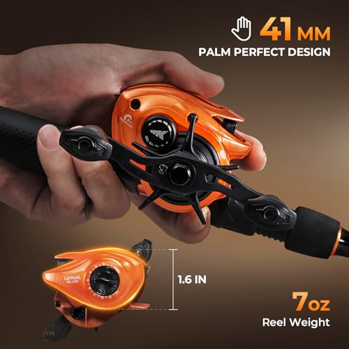 KastKing Lethal Blaze Baitcasting Fishing Reel, 7.3:1 High-Speed Gear Ratio, Low-Profile Baitcaster, Lightweight Glass Fiber-Infused Nylon Frame, Freshwater & Inshore Bass Fishing Reel - color: Right- Shiny Orange- 7.3:1