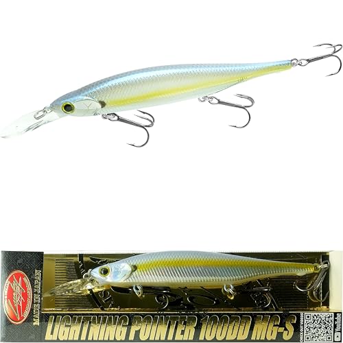LUCKY CRAFT Lightning Pointer 100DD MG-S Fishing Lures, 4” Suspending Jerkbait Bass Lure, 15ft Depth Hard Bait, Freshwater Trout Lures, Premium Fishing Gear and Freshwater Tackle Box Equipment - color: 580 MH Chartreuse Shad