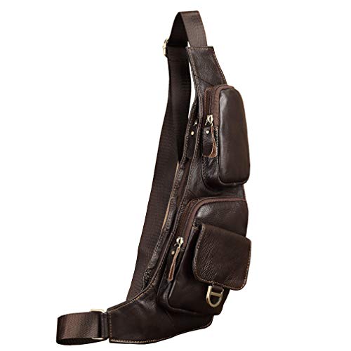 Hebetag Leather Sling Bag Crossbody Backpack for Men Women Travel Outdoor Camping - color: #05coffee