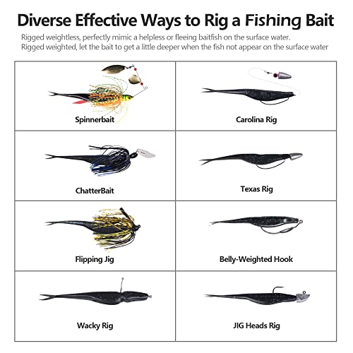 Fishing Bait Soft Plastic Lures 30/50 Pcs, Weighted Hooks 10 Pack & 40-Piece Set, 4in/5in Salty Split Tail Jerk Shad, 3/0 4/0 5/0 Weedless Swimbait Hook for Bass Fishing - color: Set B, size: 5in-30 Pcs