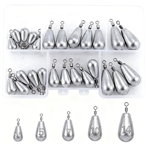 Fishing Weights Sinkers Kit Bass Casting Weights Drop Shot Weights with Swivel for Freshwater Saltwater Catfish Weights - style: 25pcs