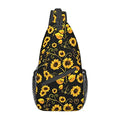 Sunflower Sling Bag Crossbody Backpack for Men Women Seamless Sunflower Leaves Yellow Flowers on Black Background Chest Bag Adjustable Casual Shoulder Backpack Travel Hiking Daypack - color: Yellow Sunflower Leaves
