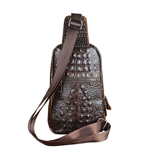 Hebetag Crocodile Genuine Leather Sling Bag Backpack for Men Travel Outdoor Hunting Hiking Camping Crossbody Shoulder Chest Pack Daypack Coffee - color: #11coffee