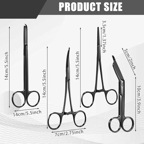 BBTO Hemostat Curved and Straight Hemostat Forceps Piercing Pliers Forceps, Stainless Steel Straight and Curved Pliers, Fishing Tweezer(Black,4 Pcs) - color: Black
