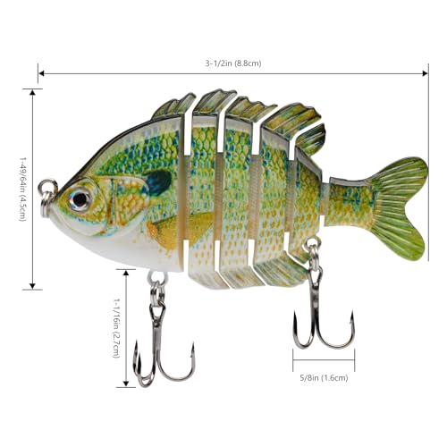 BASSDASH SwimPanfish Multi Jointed Panfish Bluegill Swimbaits Hard Topwater Bass Lures Fishing Lure Crank Saltwater 3.5in/0.85oz - color: Natural Bluegill