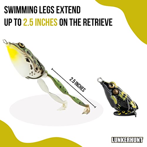 LUNKERHUNT Frog Lure for Bass Fishing | Pocket Frog Fishing Lure 1.75 Inch | Topwater Fishing Lures, Soft Hollow Body, Weedless Hooks for Trout, Pike in Saltwater and Fresh Water - style: Poison Style