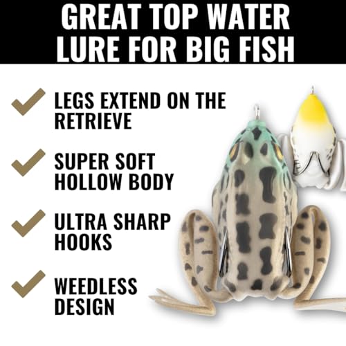 Lunkerhunt - Lunker Frog Fishing Lure | Award Winning Realistic Topwater Frog Lure for Fishing Bass, Trout and Pike | Freshwater Fish Bait with Hollow Body, Weedless Hooks for Freshwater Saltwater - color: Rocky Toad
