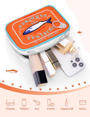 Cessfle Canned Sardines Makeup Bag, Funny Sardine Tin Fish Cosmetic Bag, Creative Cute Makeup Bag Kawaii Pencil Case Pouch, Coquette Make up Pouch for Women… - color: Orange mix Blue