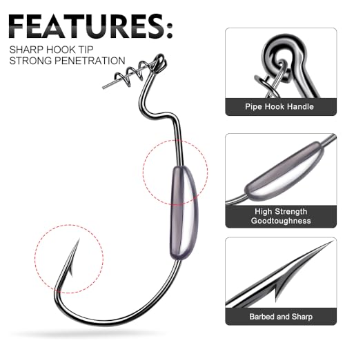 Fishing Hooks for Bass Fishing - 100pcs EWG Offset Worm Hook Texas Rig Hooks for Freshwater Saltwater Size 1/0 2/0 3/0 4/0 5/0 - Soft Lures Worms Plastics Bait Fishing Hook with Tackle Box - color: Weighted Offset Worm Hooks, size: 3/0-25pcs
