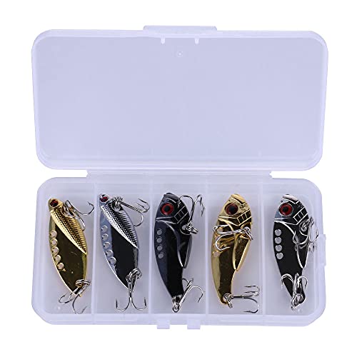 Blade Bait, Walleye Fishing Lures for Bass Fishing Lures Metal Blade Baits for Bass Trout Walleye Lures for Saltwater Freshwater,5pcs with Box