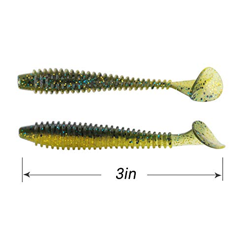RUNCL Swimbaits Paddle 10/20/30/40PCS, 5/4/3/2 Inchs Paddle Tail, Soft Lure for Trout Crappie Bass, Durable Plastic Bait Swimmer for Saltwater/Freshwater, Fishing Lover's Gift - color: Dark Chartreuse, size: 3in, 30pcs