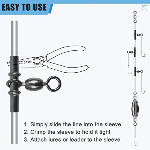 Fishing Cross Line 3 Way Swivel,40pcs T-Shape Sleeve Swivels Heavy Duty Crimp Crane Swivel Brass Triple Swivels for Deep Drop Rigs Saltwater Fishing Tackle - size: 3# -88lb-40PCS