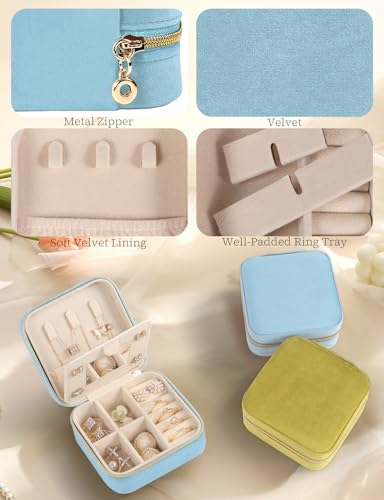MFXIP Plush Velvet Travel Jewelry Case Small Jewelry Box Jewelry Organizer Storage Case Portable Jewelry Travel Case for Girls Womens Earring, Necklace, Rings,Bracelets with Mirror - color: Dark Blue