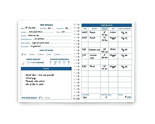 Fishing Log - Medium Size (21 x 14.8 cm/ 8.3 x 5.5 inches) - 104 pages covering 52 Fishing Trips - An Essential for all Anglers