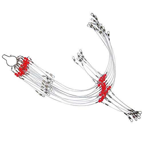 Mono Fishing Leader Rigs with Swivel Snaps Saltwater Surf Fishing Bottom Rigs High Strength Drop Fishing Rig 1 Arm and 2 Arm Nylon Leader Wire Leader Rigging for Lures Bait Hooks - size: 13.8inch with 1 Arm