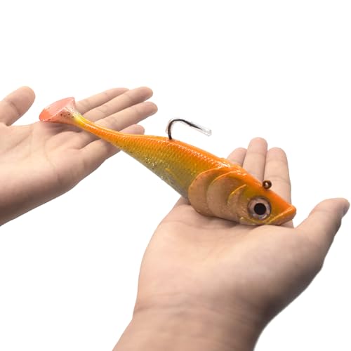 Big Jig Worm Lures Swimming Bait Soft Plastic Fishing Lure for Bass, Crappie, Trout, Pike, Sea Bass, Redfish, Striper,Fishing Lures for Freshwater & Saltwater - color: Orange Glitter-1 Piece