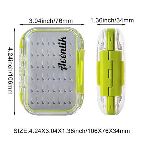 Aventik Waterproof Clear Fly Box Double Sides Floating Lightweight Fly Fishing Case Large Capacity Grip Foam Nymph Wet Dry Flies Lure Box(H18 Green, SIZE A:4.24X3.04X1.36inch) - color: Green, size: SIZE A:4.24X3.04X1.36inch