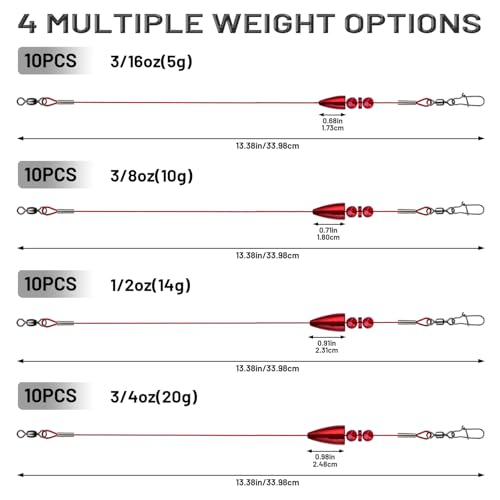 Texas Rigs 10 Pack, Pre-Rigged Bass Fishing Rig with Bullet Weight, Swivel & Snap, Weedless Soft Plastic Rig for Largemouth & Smallmouth Bass - color: Blood, size: 3/8oz