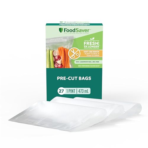 FoodSaver Pint Pre-Cut Vacuum Seal Bags, Easy Use Vacuum Storage Bags, Align to Seal and Tear to Open Vacuum Sealer Storage Bags, 27 Pack - size: Pint (27 Bags)