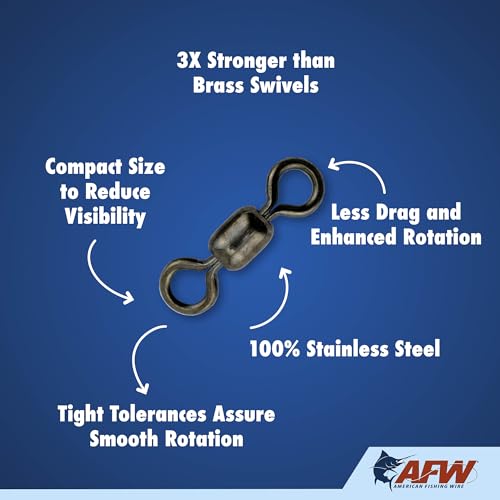 American Fishing Wire Fishing Swivels - Mighty Mini 100% Stainless Steel Snap Crane Swivels, 3X Stronger Than Brass, For Terminal Tackle Box, Up to 600lb Test - Fishing Gear for Fishing Line Leaders - style: Mighty-Mini Stainless Steel Swivels Kit