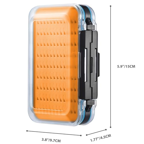 Gonex Fly Boxes for Fly Fishing Jig Boxes Two-Sided Waterproof Lightweight Fly Fishing Box Easy Grip Transparent Lid Fly Fishing Lures Box, 5.9"x 3.8"x 1.77", Orange - color: Orange, Black, Transparent, size: Size B (5.9"x 3.8"x 1.77")