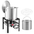 VEVOR 100 Qt Seafood Boiling Kit with Strainer, Outdoor Seafood Boil Pot and Basket, Cooking Set for Crab Crawfish Lobster Boiling, Aluminum Stockpot with 100,000 BTUs Propane Burner and Steamer Rack - style: 100-qt