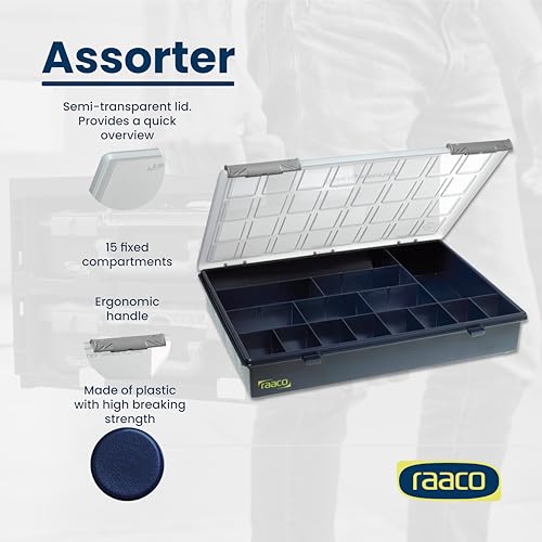 Raaco Assorter Tool Box Organizer – Full-Size – 15 Slots Fixed Grid with Semi-Transparent Lid, Polypropylene (PP) Storage Box for Screws, Nuts and Bolts, Small Parts & Hardware (Assorter 4-15) - size: Full-Size –15 Slots, style: Fixed Grid