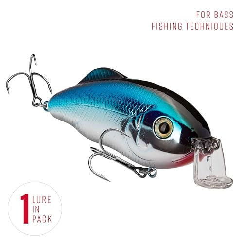 Strike King Hybrid Hunter Shallow Jr. Fishing Lure, Shallow Diving Crankbait, 90-Degree Bill, 3D Eyes, Loud Rattle, Dives 1 to 3-Feet,Size 4 & 6 Treble Hooks - color: Chrome Blue, size: 1/2 oz