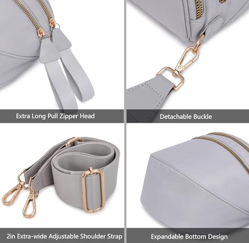 Pure Colour Crossbody Bum Bags for Women Spacious Checkered Cross body Bag Nylon Trendy Fanny Pack for Travel - color: Light Grey