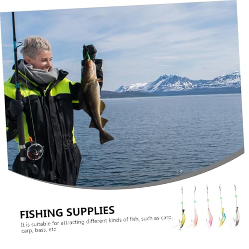 5pcs Bionic Artificial Shrimp Fishing Lures with Hooks Soft Simulation Glow-in-the-Dark Bait Set for Freshwater and Saltwater Fishing Random Color