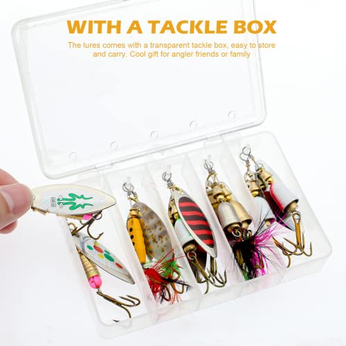 Fishing Lure Spinnerbait Kit with Tackle Box, 8 Pcs/10 Pcs Bass Trout Perch Salmon Hard Metal Rooster Tail Fishing Lures Kit - color: 10 Pcs