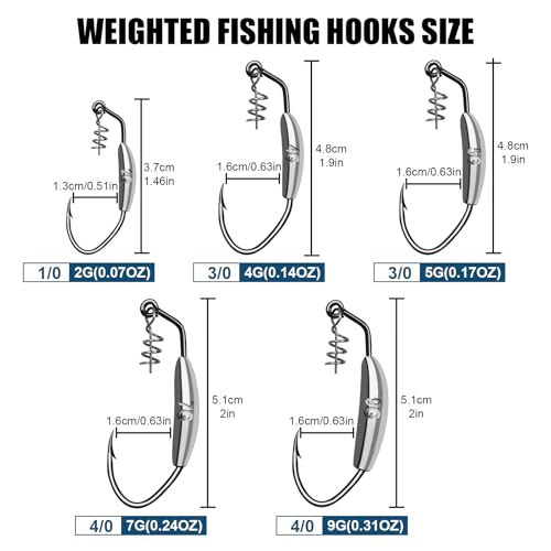 Twistlock Fishing Hooks, Swimbait Hooks Belly Offset Hooks Weighted Hook 1/0 3/0 4/0 for Soft Plastics Lures Fishing Saltwater Freshwater - color: Spring Weighted Hooks 5g - 20pcs