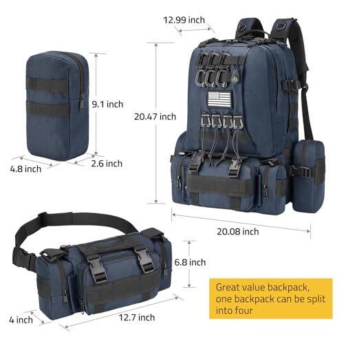 CVLIFE 60L Tactical Backpack for Men Women Military Large Army Rucksack | 3 Day Bug Out Survival Molle Bag, D-Ring Clips & Compass Accessories, Hiking Camping Gym Daypack, Blue - color: Blue