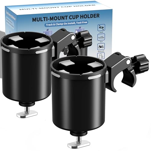 2Pcs Upgraded Kayak Cup Holder with Track & Clamp Mount, 360° Adjustable Cup Holder Fits 12oz-40oz Tumblers, 2-in-1 Cup & Storage Bin for Kayak Fishing, Tree Stand Hunting, Fits Round & Square Rods - color: Pack Of 2