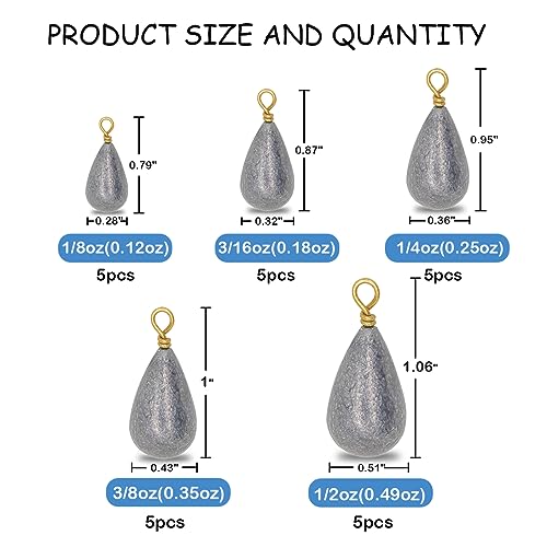 Fishing Weights Sinkers Kit, 25pcs Various Bass Casting Weights Drop Shot Sinkers Catfish for Saltwater Freshwater Fishing - size: E:3/8oz(10g)-30PCS