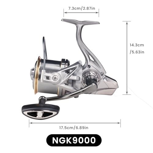 HAUT TON Spinning Reel 8000/9000/10000/12000/14000,6+1BB Metal Surf Fishing Reels,4.8:1 Gear Ratio 55lbs Drag Heavy Long Casting Inshore Saltwater Monster Fish - size: 9000, style: Ht-ngk